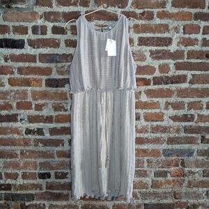 NWT‎ Skies are Blue Medium Tan w/ Silver Thread Cinch Waist Midi Tank Top Dress